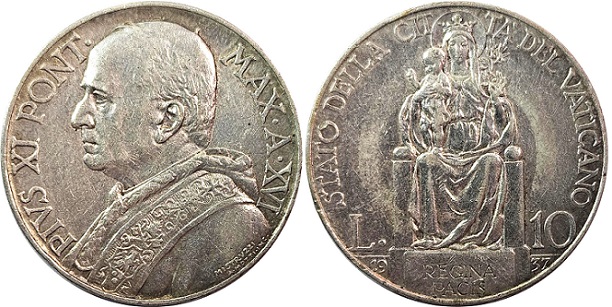 1937 Vatican 10 Lire